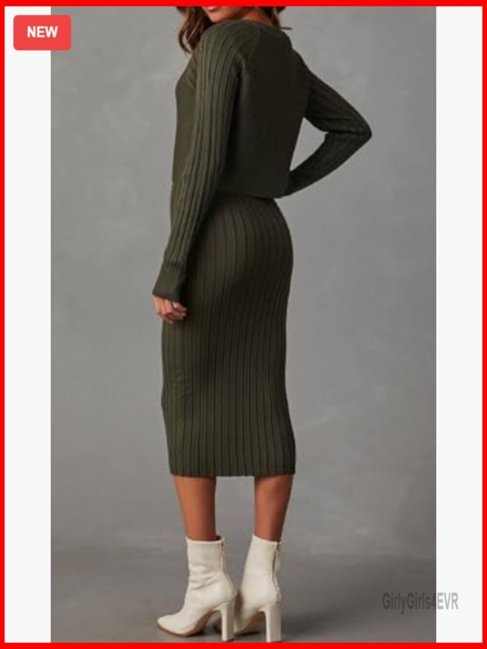 Long Sleeve Crop Top and Tank Bodycon Midi Dress 2-Piece Set - Picture 5 of 7